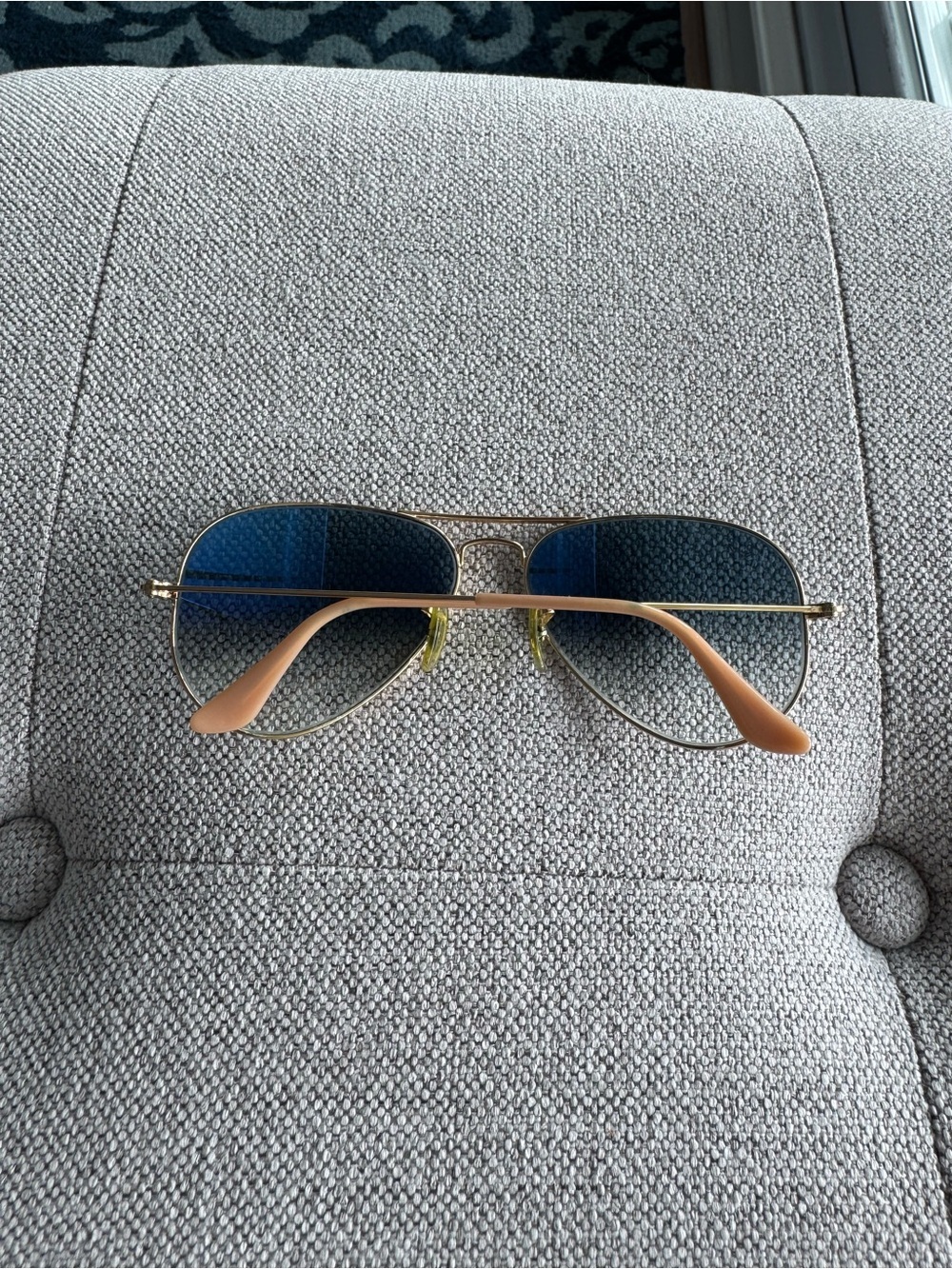 Ray-Ban Women's Gold Frame Aviator Sunglasses with Blue Gradient Lenses - Picture 3 of 10
